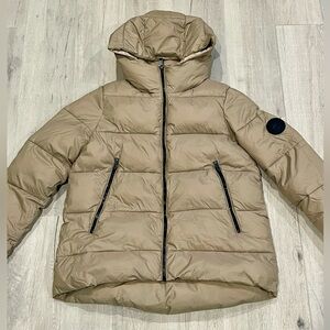 Zara Beige Puffer Jacket Hooded Water Repellent Quilted Coat XS